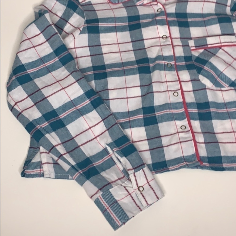 Make & Model Plaid Tab Sleeve Button leisure blue pajama Top small women’s - Picture 6 of 8